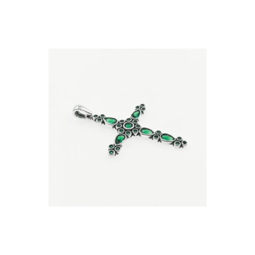 Pandantiv-5BP327-argint 925 rodiat--cruce cu zirconiu verde-silver-semipretioase-zirconia-zirconii-verzi-sterling-pendant-christian-cross